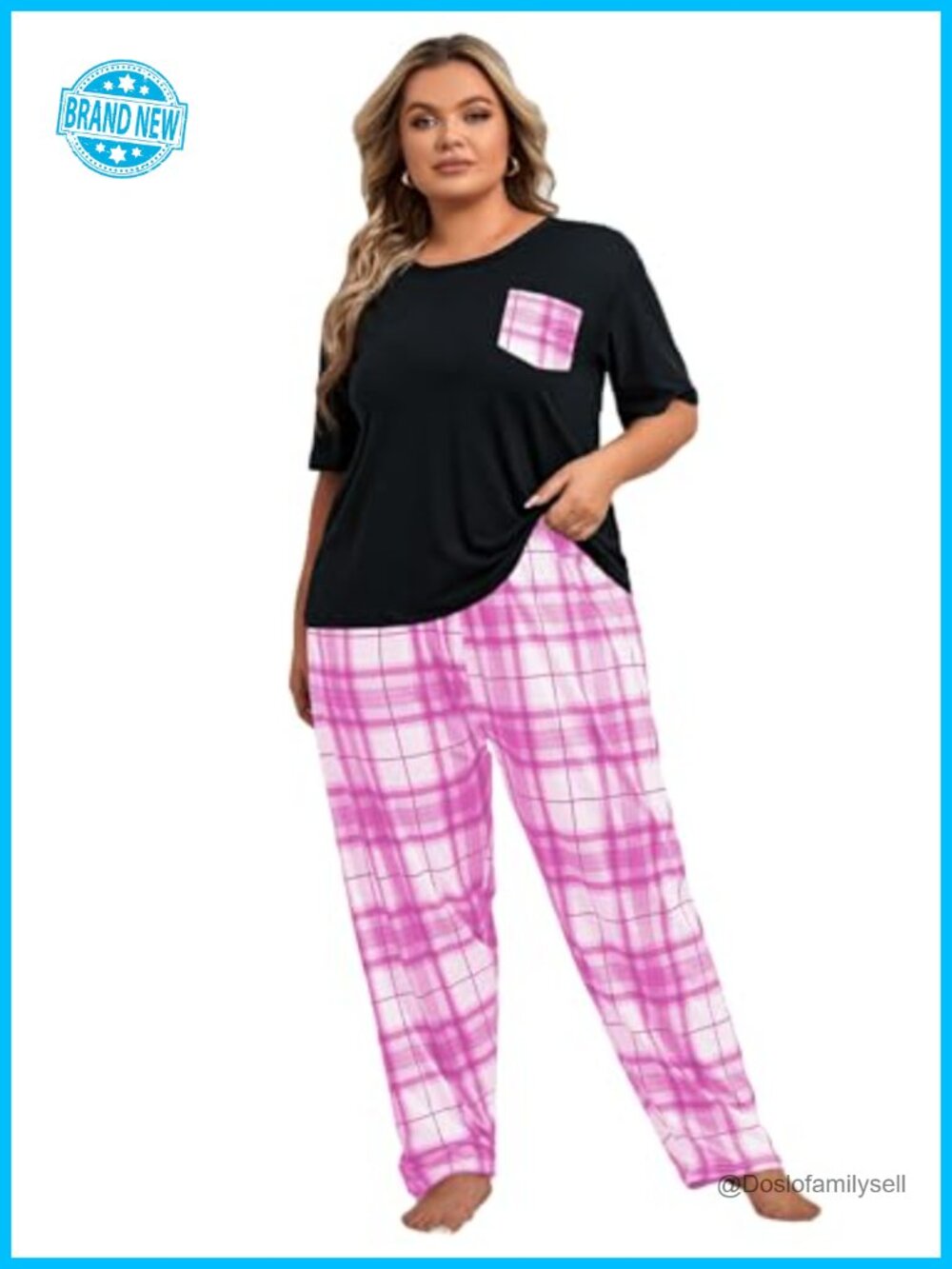 Plus Size 2 Piece Pajama Set Short Sleeve Tee Shirt and Pants Loungewear